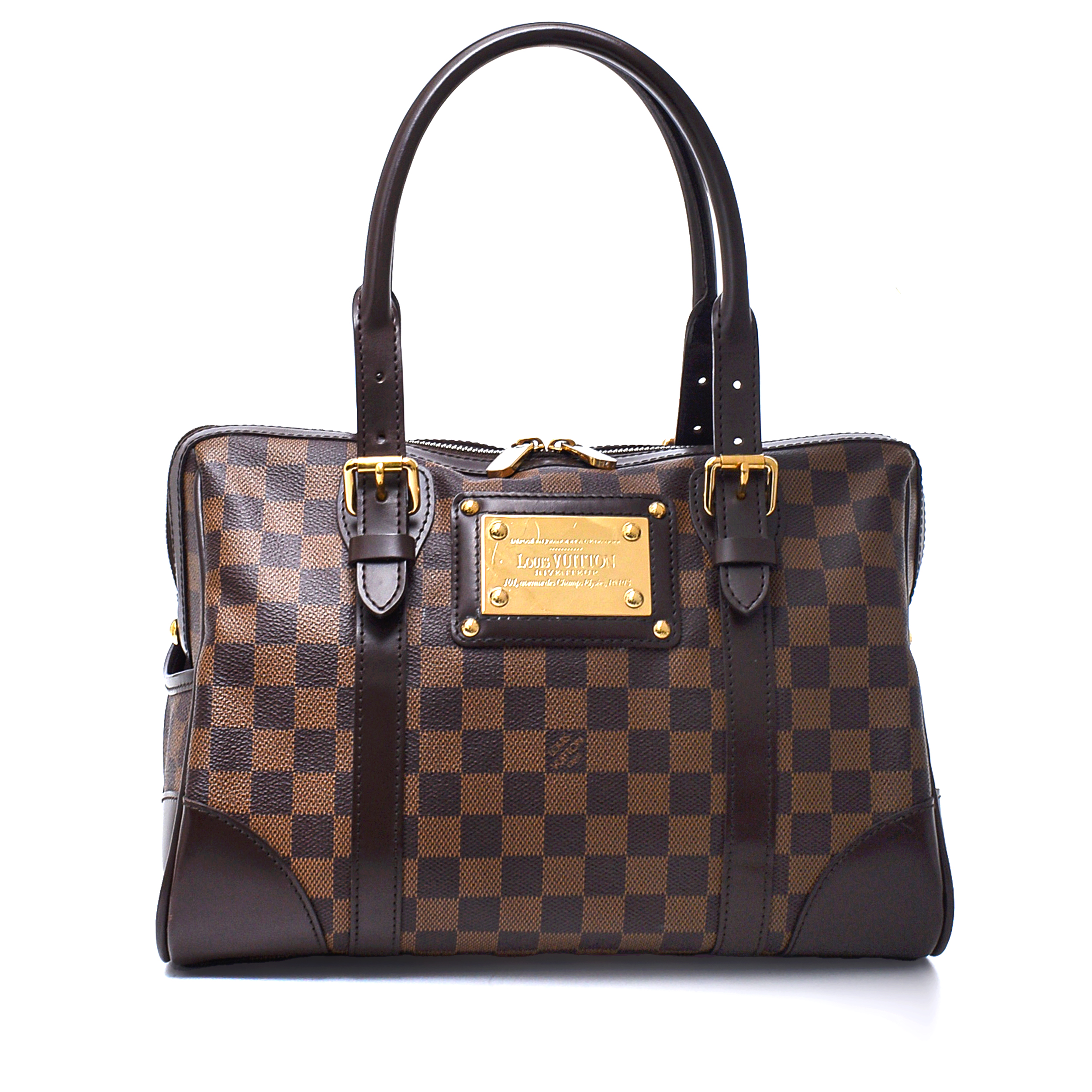 Louis Vuitton - Damier Ebene Canvas Leather Berkeley Top Handle Bag 